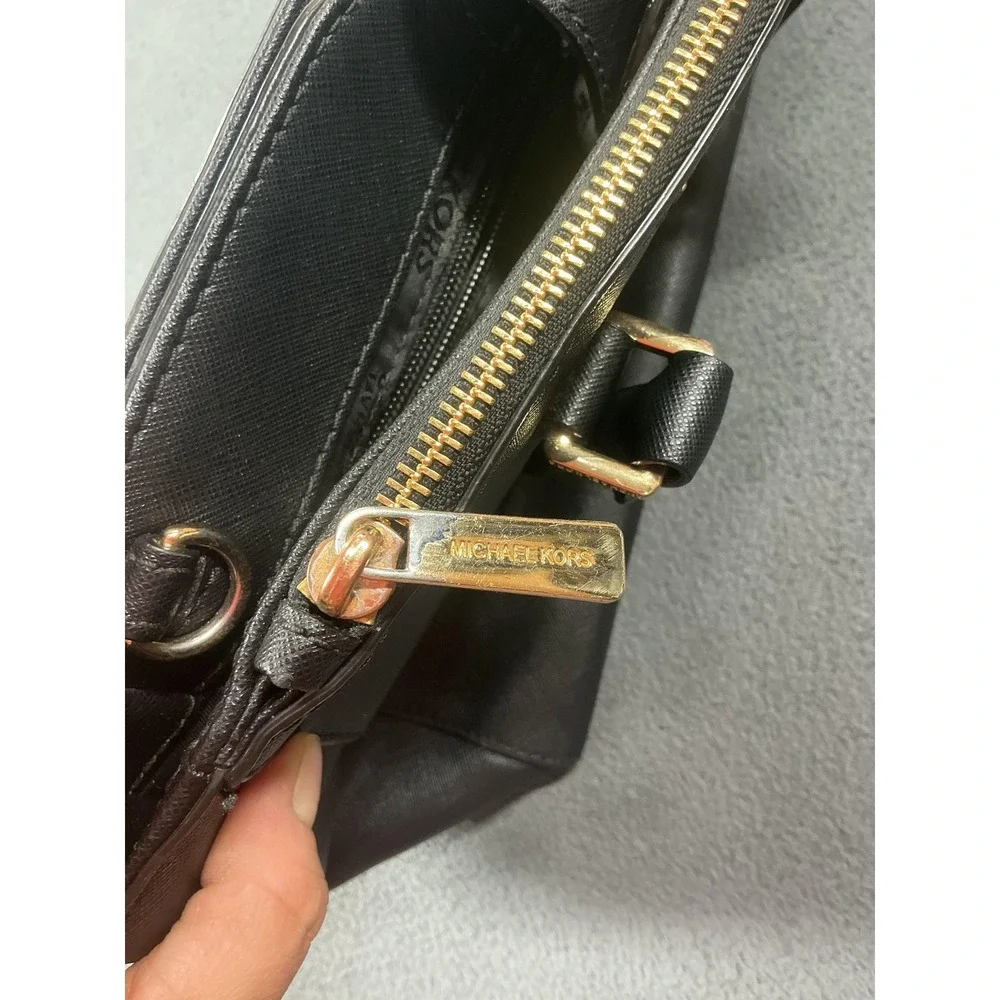Michael Kors Satchel Bag Womens Medium Black Leather Studded Gold Hardware